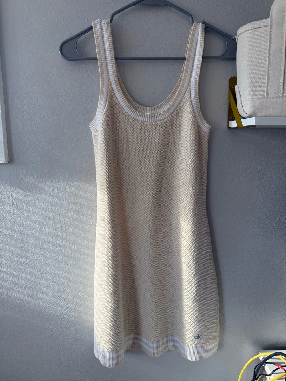 ALO Yoga Tennis Club Sweater Knit Dress in Oatmeal/White